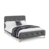 Abana Fabric King Size Bed In Grey Linen With Wooden Legs