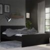 Nakou Wooden Double Bed In Matt Black