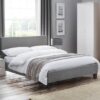 Rafiya Linen Fabric King Size Bed In Light Grey