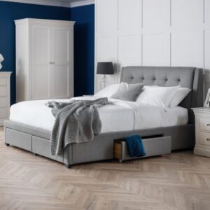 Fauna Fabric King Size Bed With 4 Drawers In Grey