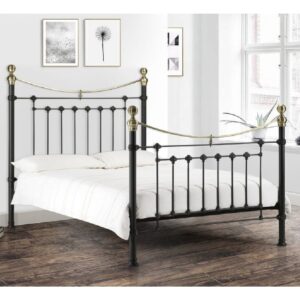 Vale Metal King Size Bed In Stone Black And Brass