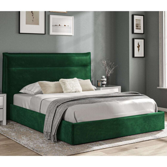 Arvada Velvet Storage Ottoman Double Bed In Green