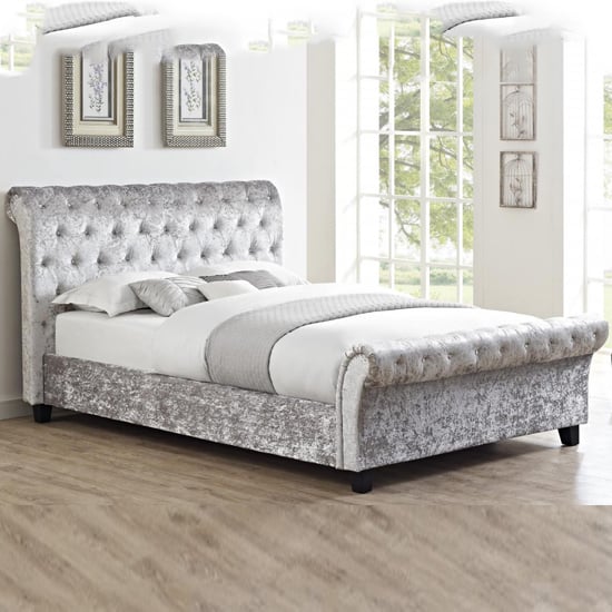 Calvine Crushed Velvet Double Bed In Grey