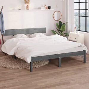 Chavez Solid Pinewood Double Bed In Grey