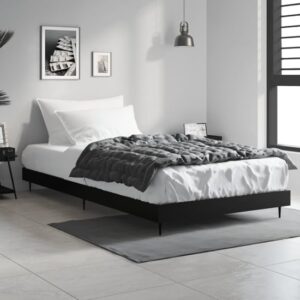 Gemma Wooden Single Bed In Black With Black Metal Legs