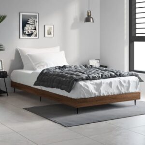 Gemma Wooden Single Bed In Brown Oak With Black Metal Legs