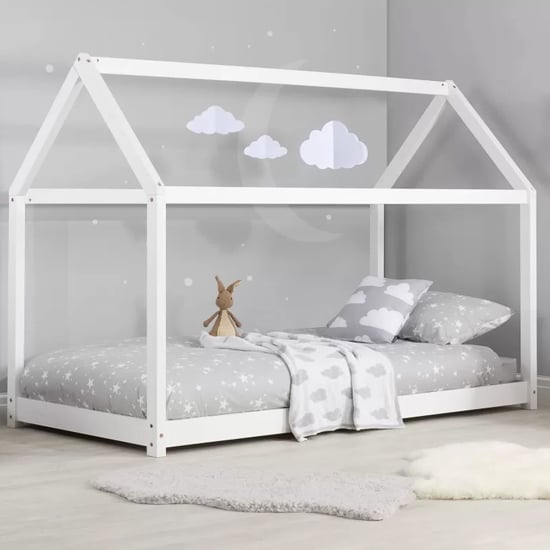 Hamel Wooden Single House Bed In White