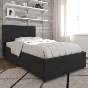 Keely Linen Fabric Single Bed With 2 Drawers In Dark Grey