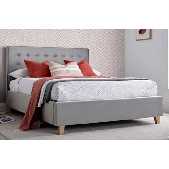 Kotor Velvet Ottoman King Size Bed In Grey