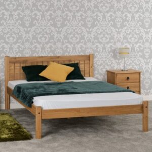 Malia Wooden Small Double Bed In Distressed Waxed Pine