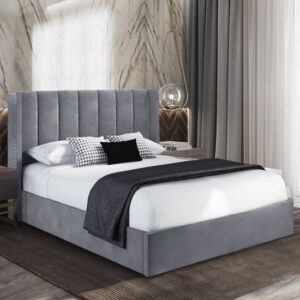 Manchester Plush Velvet Upholstered Super King Size Bed In Steel