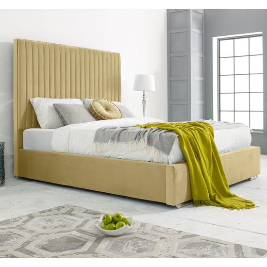 Medan Plush Velvet Super King Size Bed In Beige