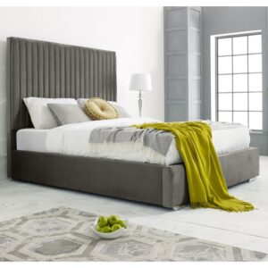 Medan Plush Velvet Super King Size Bed In Grey