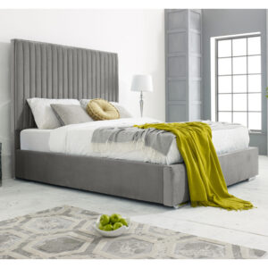 Medan Plush Velvet Super King Size Bed In Silver