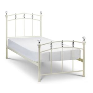 Sadakoa Metal Single Bed In Stone White With Crystal Finials