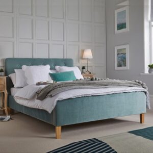 Piera Velvet Double Bed In Aqua