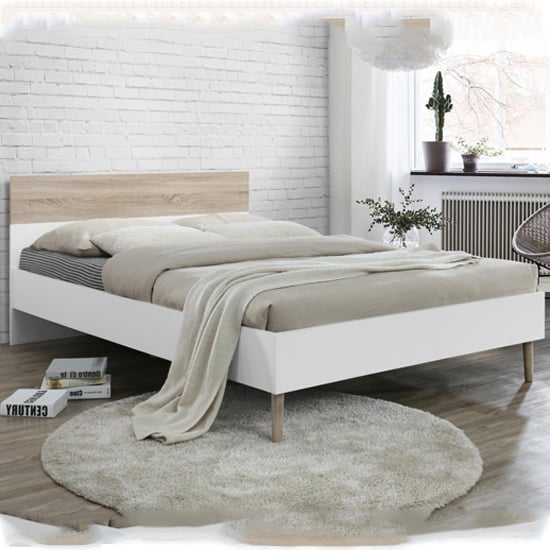 Appleton Wooden King Size Bed In White And Oak Effect