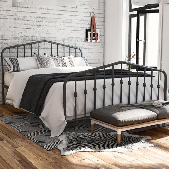 Brunswick Metal King Size Bed In Grey