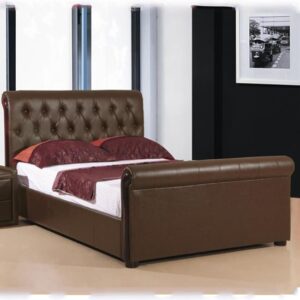 Camacho Faux Leather Storage Double Bed In Brown