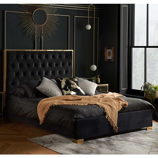 Corinth Fabric Double Bed In Black