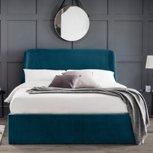 Farren Curved Velvet Storage Ottoman King Size Bed In Teal