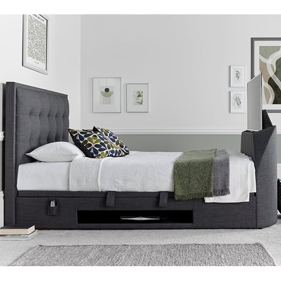 Felton Ottoman Pendle Fabric Super King Size TV Bed In Slate