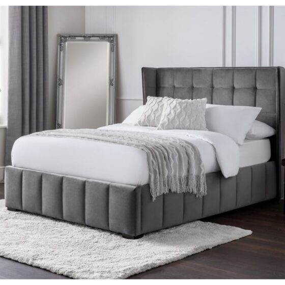 Gutersloh Velvet Double Bed With In Light Grey