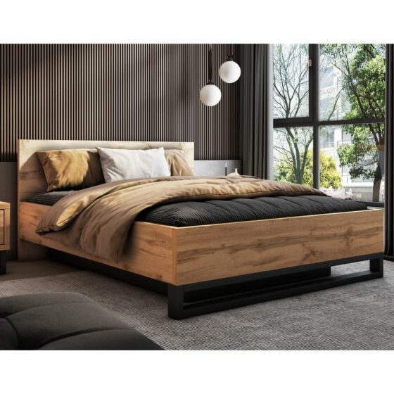 Hamburg Wooden Storage Ottoman King Size Bed In Wotan Oak