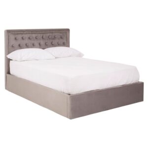 Hannata Velvet Storage Ottoman Double Bed In Brushed Steel