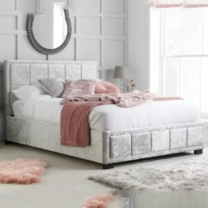 Hanover Fabric Double Bed In Steel Crushed Velvet