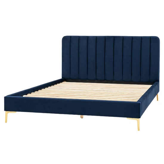 Kingman Fabric Double Bed With Gold Legs In Indigo