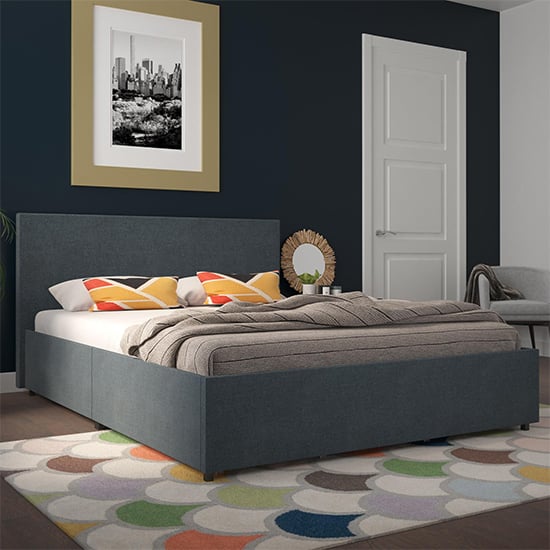 Kingston Fabric Double Bed With 4 Drawers In Navy