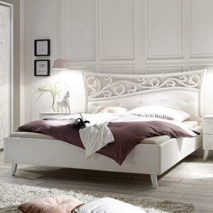 Solar Wooden Super King Size Bed In Serigraphed White