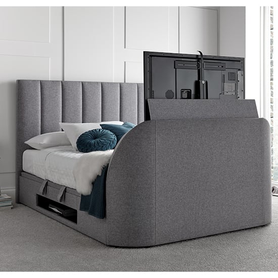 Milton Ottoman Marbella Fabric Double TV Bed In Grey