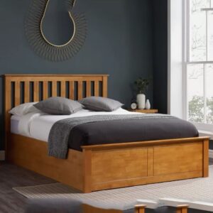 Phoney Rubberwood Ottoman Small Double Bed In Oak