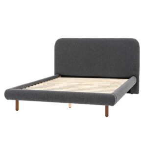 Randers Fabric Double Bed With Oak Legs In Charcoal