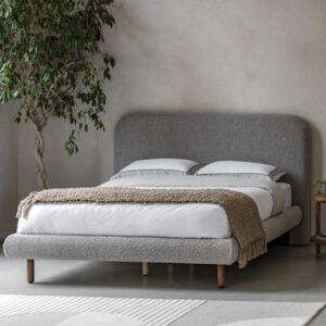 Randers Fabric Double Bed With Oak Legs In Grey