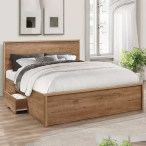 Stock Wooden Double Bed With 2 Drawers In Rustic Oak