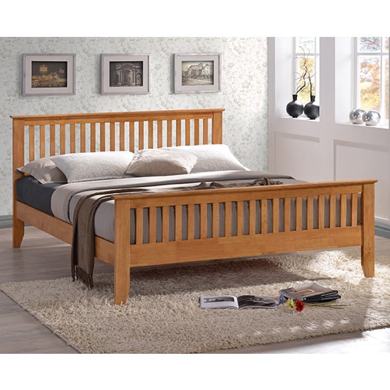 Turin Wooden King Size Bed In Honey Oak