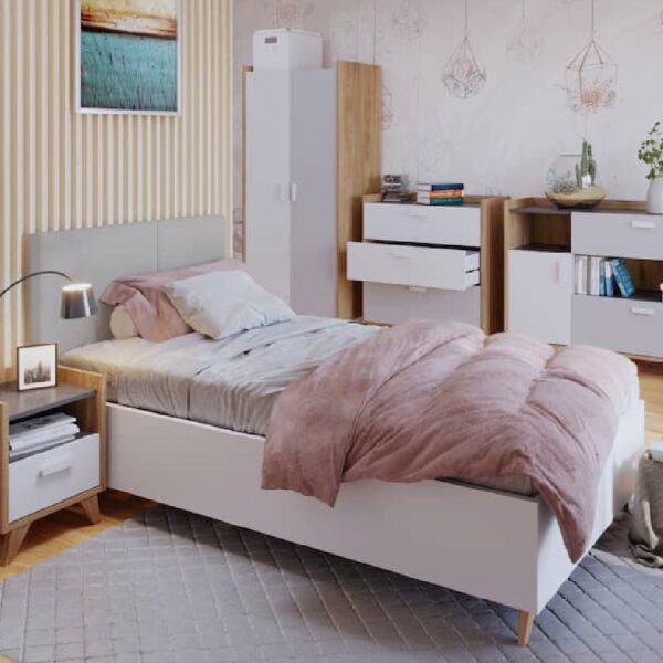 Muncie Wooden Single Bed In White And Grey