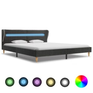 Cayce Fabric Super King Size Bed In Dark Grey With LED