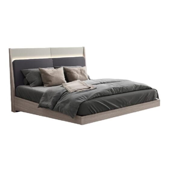 Salinas Wooden Super King Size Bed In Beige With LED